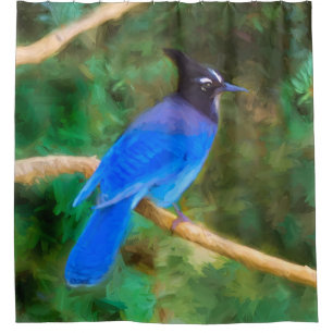 Stellers jay schilderen - Oorspronkelijke vogelkun Douchegordijn
