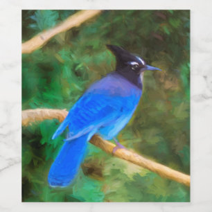 Stellers jay schilderen - Oorspronkelijke vogelkun Wijn Etiket