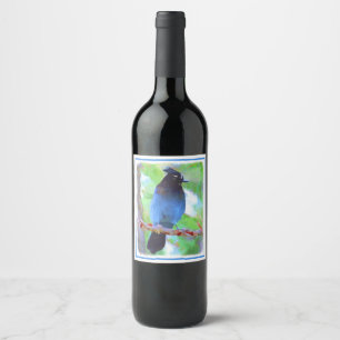 Stellers jay schilderen - Oorspronkelijke vogelkun Wijn Etiket