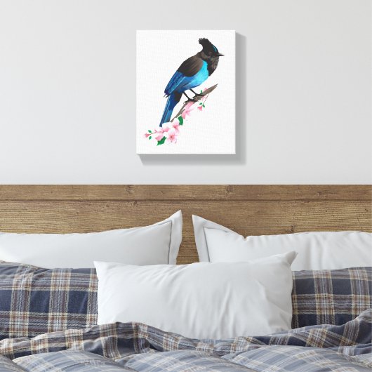 Stellers Jay Stretched Canvas Afdrukken (Insitu (Slaapkamer))