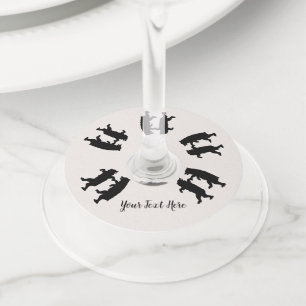 Stelletje zwarte Beren samen dansen silhouet Wijnglaslabel