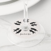 Stelletje zwarte Beren samen dansen silhouet Wijnglaslabel (Dichtbij)