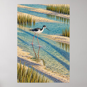 Steltkluut in een pointillistisch Zuid-Texas lands Poster