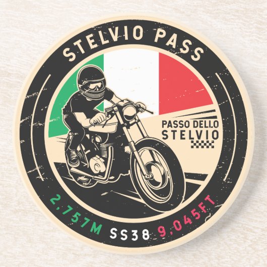 Stelvio Pass | Passo dello Stelvio | Motorfiets Zandsteen Onderzetter (Voorkant)