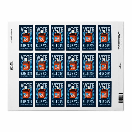 Stem Blauw 2024 Stembus US Presidentsverkiezingen Etiket (Full Sheet)