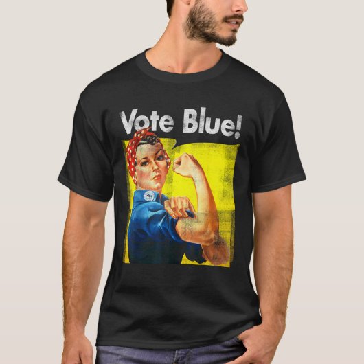 Stem Blauw Democratisch Rosie Riveter Blauw Wave T T-shirt (Voorkant)