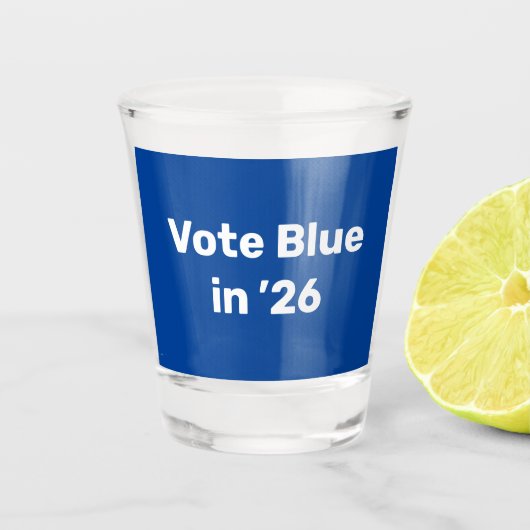 Stem blauw in 2026 shot glas (Voorkant)
