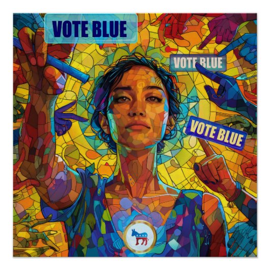 Stem Blauw Mozaïek Vrouwen Perfect Poster (Voorkant)