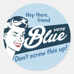 Stem Blauw   Retro Grappig   Ronde Sticker