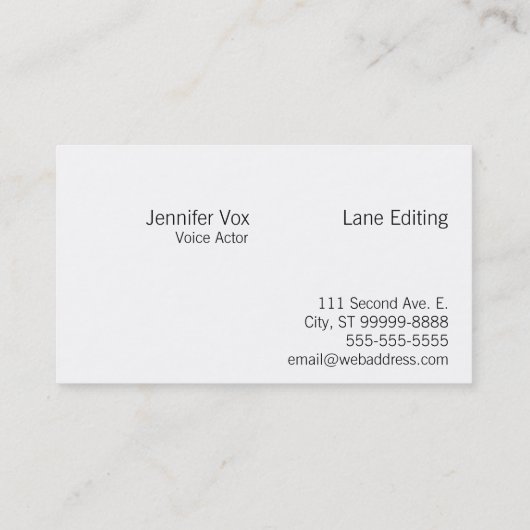 Stem: De Acteur van de stem Visitekaartje (Achterkant)