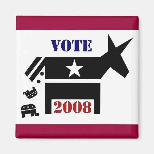 STEM DEMOCRAAT IN 2008 VIERKANTE MAGNEET (Voorkant)