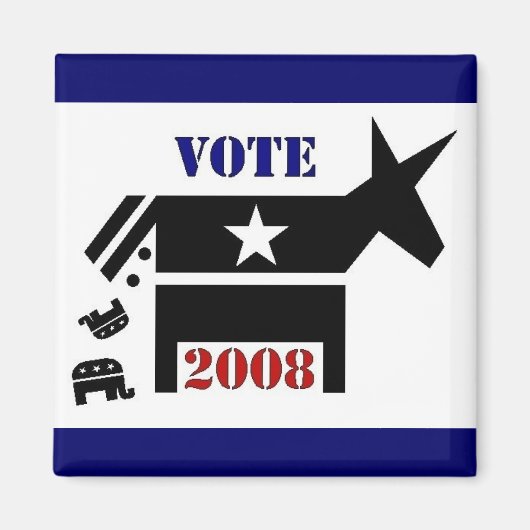 STEM DEMOCRAAT IN 2008 VIERKANTE MAGNEET (Voorkant)