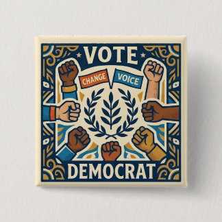 Stem Democratisch Kroon van Lauwerbladeren en Dive Vierkante Button 5,1 Cm
