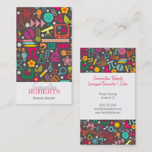 STEM GIrls Rule Educator Teacher Tutor Gray Visitekaartje (Voorkant / Achterkant)