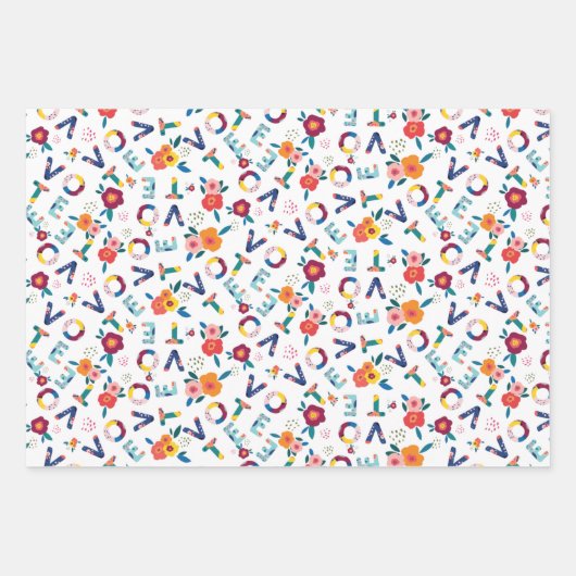 Stem grillige bloemenactivist blauw geel roze inpakpapier vel (Voorkant 2)