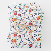 Stem grillige bloemenactivist blauw geel roze inpakpapier vel (In situ)