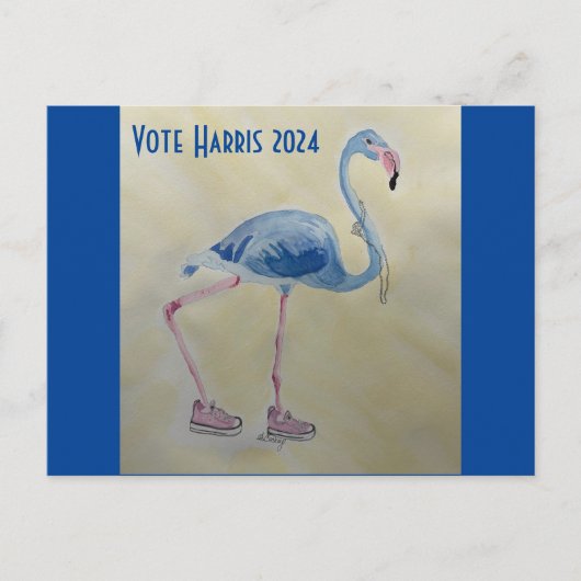 Stem Harris 2024 Blauw FLAmingo w / Parels Briefka Briefkaart (Voorkant)