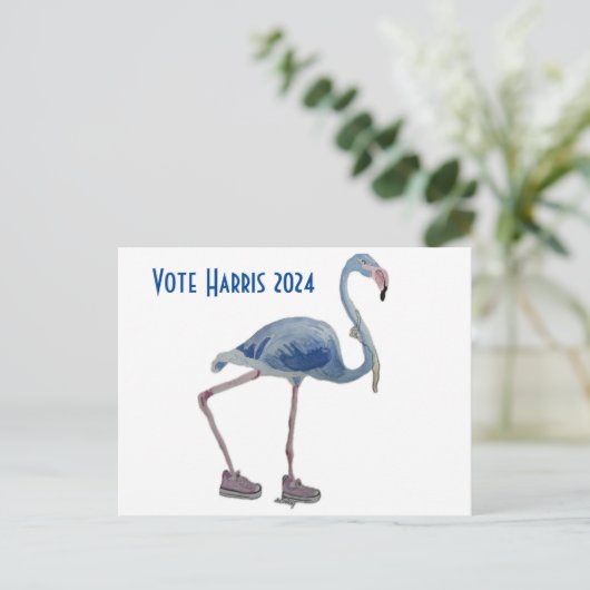 Stem Harris 2024 Blauw FLAmingo w / Parels Briefka Briefkaart (Staand voorkant)