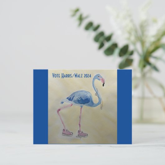 Stem Harris/Walz Blue FLAmingo w/Pearls Briefkaart (Staand voorkant)