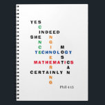 STEM Ja inderdaad zij kan het Motivatie Notitieboek<br><div class="desc">STEM Ja, ze kan het echt Motiverend notitieboek met AANPASBARE Bijbeltekst uit de christelijke Bijbel. Dit motiverende notitieboek toont de woorden SCIENCE, TECHNOLOGY, ENGINEERING en MATHEMATICS - oftewel STEM - gecombineerd in een origineel kruiswoordontwerp met de motiverende inspirerende quote JA, ZE KAN HET ZEKER. De levendige kleuren van de STEM-onderwerpen...</div>