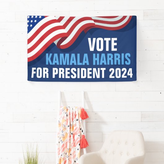 Stem Kamala Harris voor President 2024 Blauw Spandoek (Insitu)