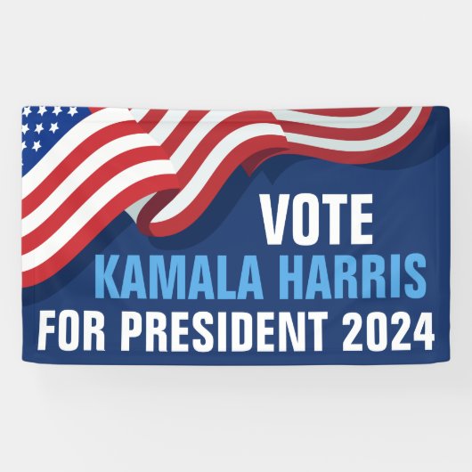 Stem Kamala Harris voor President 2024 Blauw Spandoek (Horizontaal)