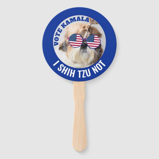 Stem Kamala USA vlag Shih Tzu Niet schattige hond Handwaaier (Voorkant)