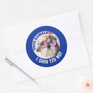 Stem Kamala USA vlag Shih Tzu Niet schattige hond Ronde Sticker