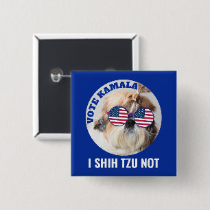 Stem Kamala USA vlag Shih Tzu Niet schattige hond Vierkante Button 5,1 Cm