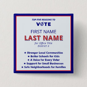 Stem Kandidaat Naam 2026 Modern Amerikaans Platfor Vierkante Button 5,1 Cm