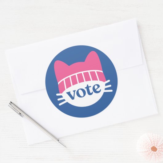 Stem Kat Blauw Ronde Sticker (Envelop)