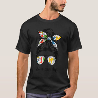 STEM Leraar Rommelige Bun Leven Haar Bril Terug na T-shirt