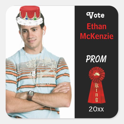 Stem me voor Prom King (rood) Vierkante Sticker (Voorkant)