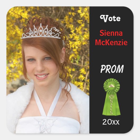 Stem me voor Prom Queen (Groen) Vierkante Sticker (Voorkant)