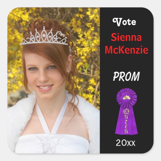 Stem me voor Prom Queen (Paars) Vierkante Sticker (Voorkant)
