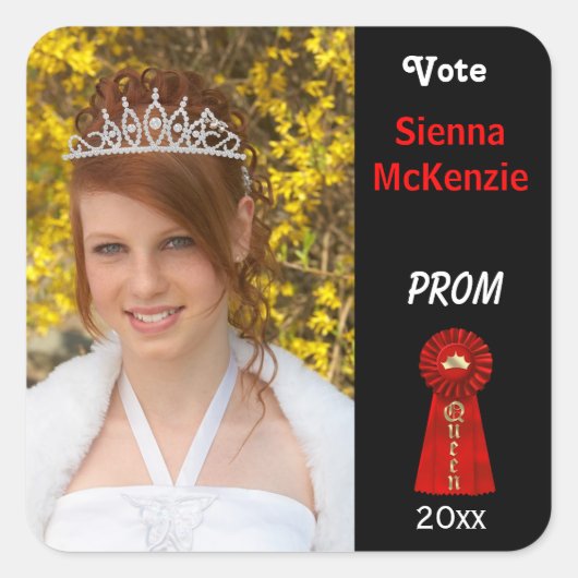 Stem me voor Prom Queen (Red) Vierkante Sticker (Voorkant)
