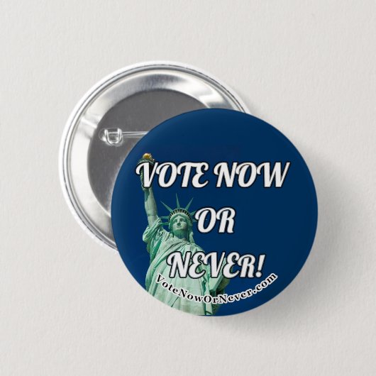 Stem nu of nooit ronde button 5,7 cm (Voorkant /achterkant)