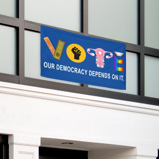 Stem Onze democratie hangt ervan af - Verkiezingen Spandoek (Buitenkant Gebouw)