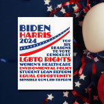 Stem op Biden Harris 2024 verkiezingsplatform Briefkaart<br><div class="desc">Stem voor Joe Biden en Kamala Harris voor president en VP in de presidentsverkiezingen van 2024 om het democratisch partijplatform te steunen. Dit politieke briefkaart shows een lijst van zes redenen: LGBTQ-rechten, vrouwengezondheidszorg, milieubeleid, hervorming van studentenleningen, gelijke kansen voor vrouwen en minderheden, verstandige wetgeving inzake pistool en andere democratische waarden....</div>