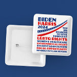 Stem op Biden Harris 2024 verkiezingsplatform Vierkante Button 5,1 Cm<br><div class="desc">Stem voor Joe Biden en Kamala Harris voor president en VP in de presidentsverkiezingen van 2024 om het democratisch partijplatform te steunen. Deze politieke knop show een lijst van zes redenen: LGBTQ-rechten, vrouwengezondheidszorg, milieubeleid, hervorming van studentenleningen, gelijke kansen voor vrouwen en minderheden, verstandige wetten op pistolen en andere democratische waarden....</div>