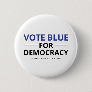 Stem op de blauwe democratie en wees aan de goede  ronde button 5,7 cm