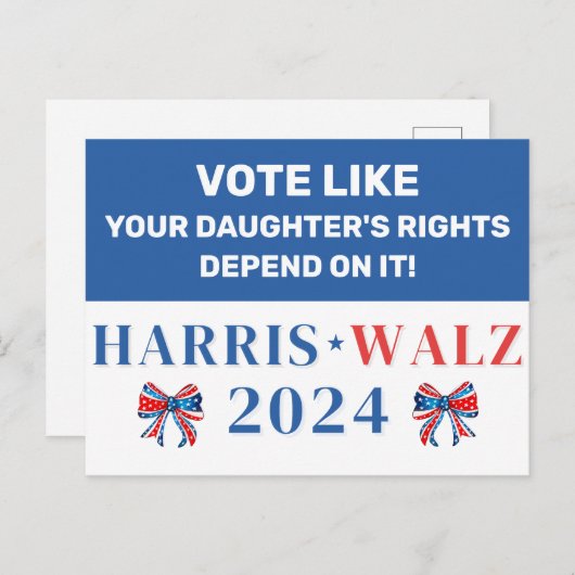 Stem op de rechten van je dochter Harris Walz 2024 Briefkaart (Voorkant / Achterkant)