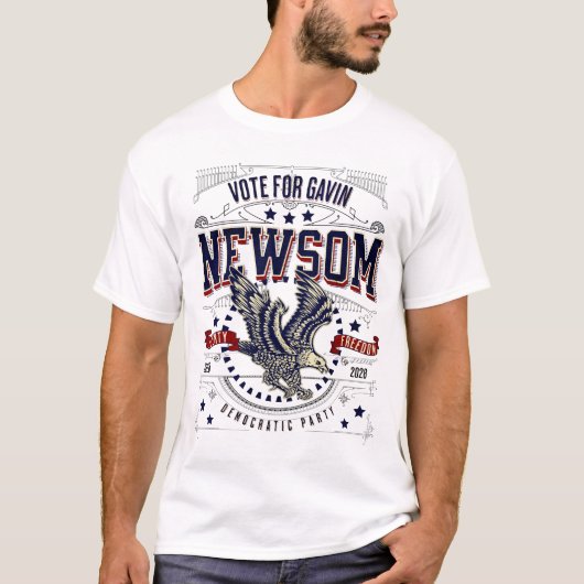 Stem op Gavin Newsom 2028 Eagle Patriotic T-shirt (Voorkant)
