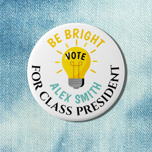 Stem op het President van de klas Be Bright Vote Ronde Button 7,6 Cm