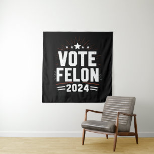 Stem op misdadiger Trump 2024 Grappige verkiezings Wandkleed