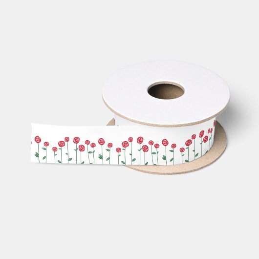 Stem Red Roses Satijnen Lint (Spoel)