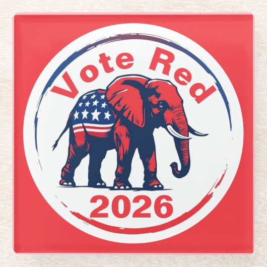 Stem Rood 2026 Glazen Onderzetter (Voorkant)