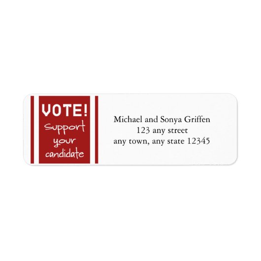 Stem steun uw kandidaat Retour Adreslabels Etiket (Voorkant)
