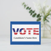 Stem tekst in vlag kleuren Blauw Kandidaat naam Briefkaart (Staand voorkant)