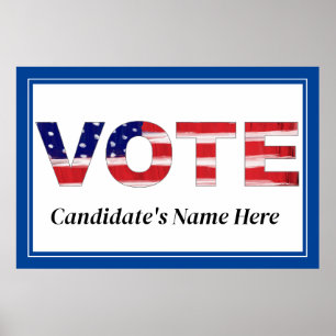 Stem tekst in vlag kleuren Blauw Kandidaat naam Poster